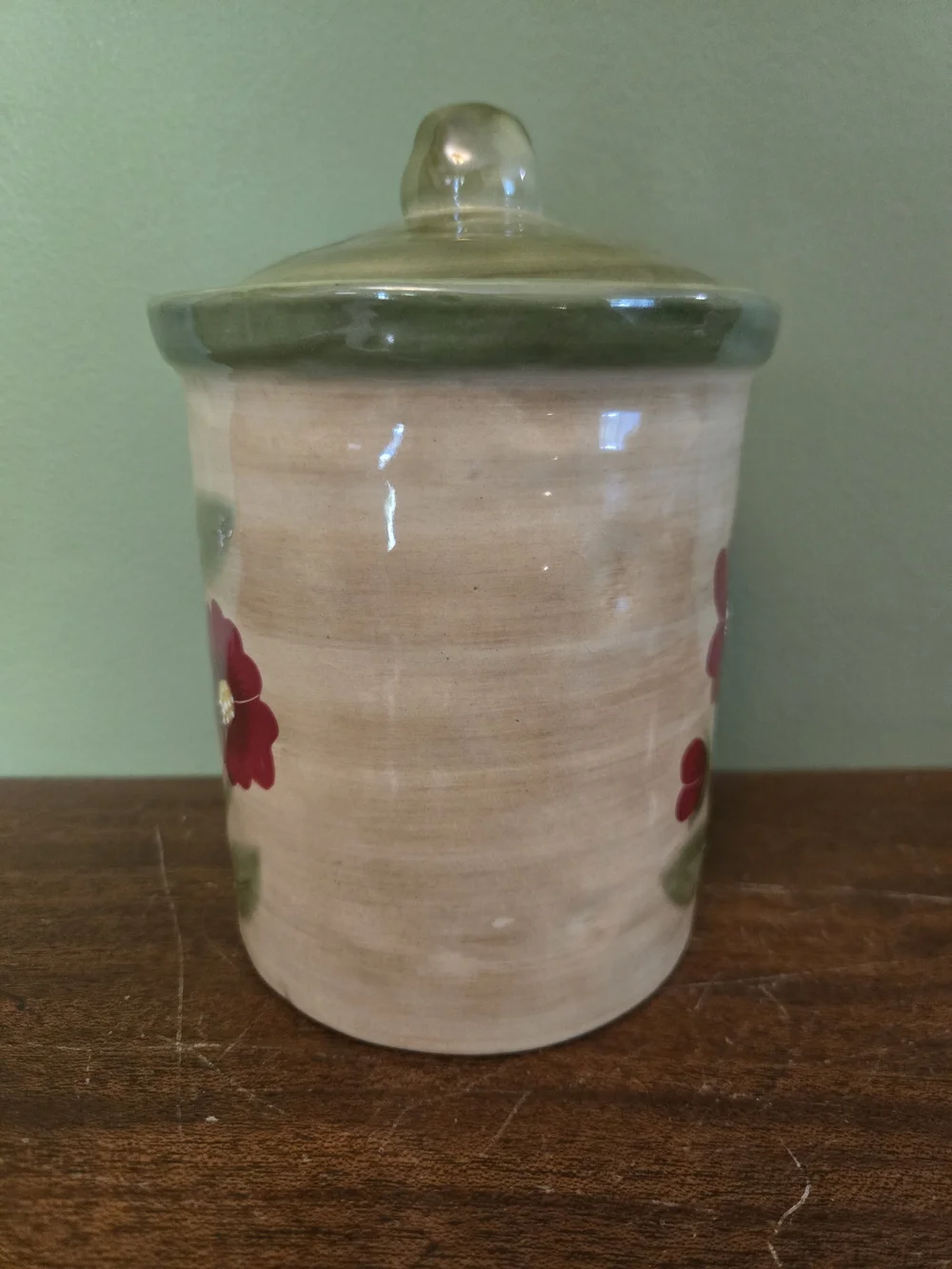 Ambience Fleur Rustique Red Poppy Recollections Cream Ceramic Jar with Green Lid